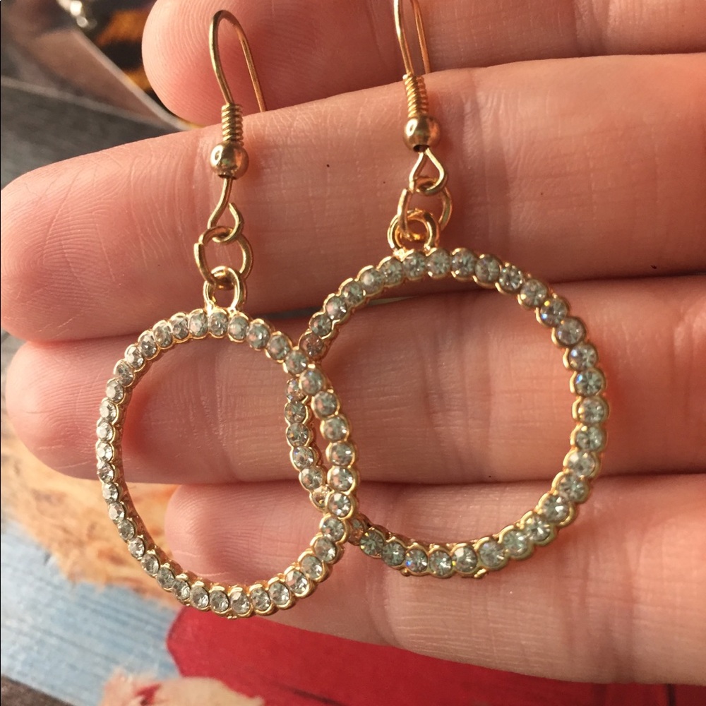 Gold and rhinestone hoop earrings